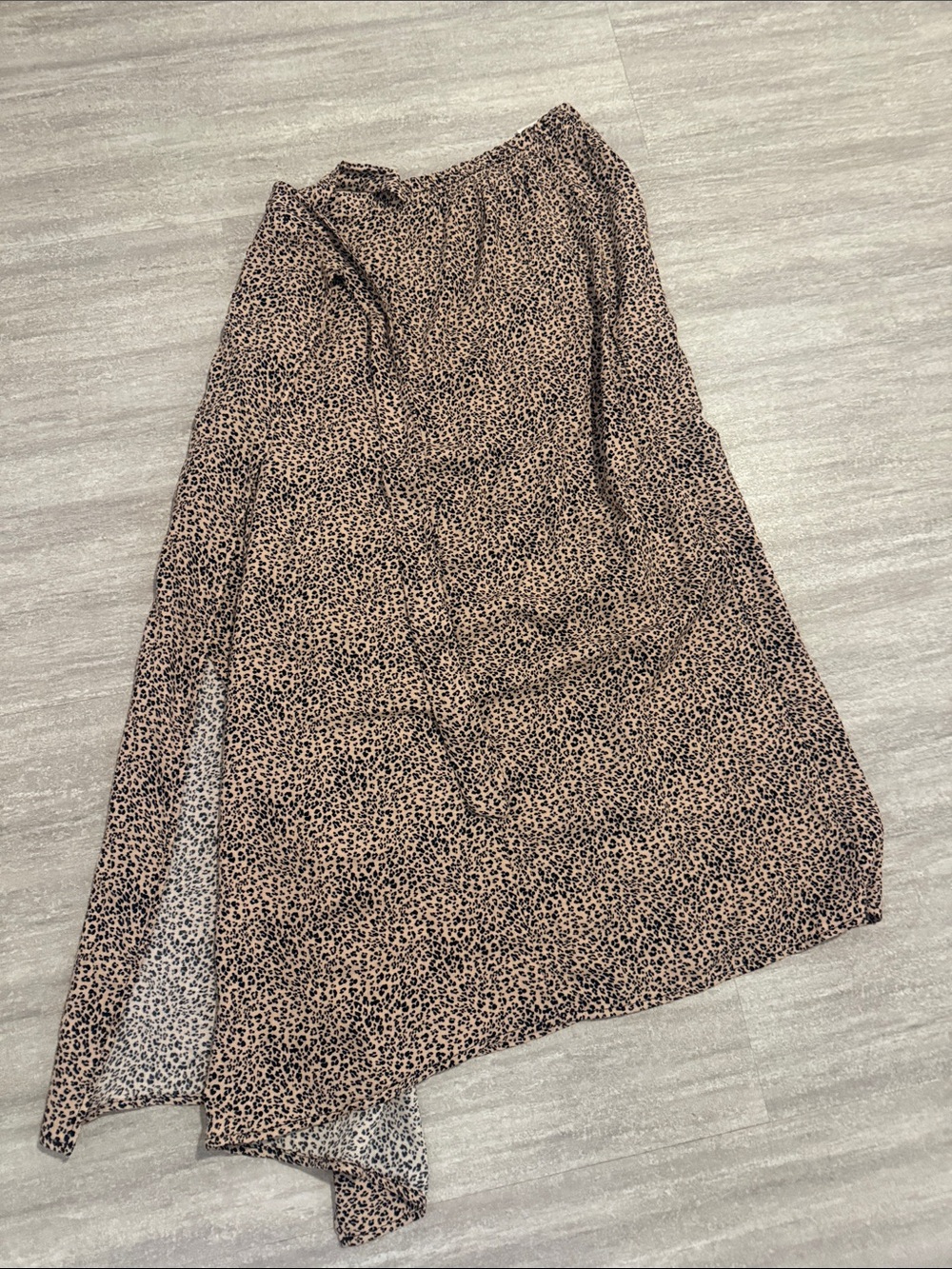 Leopard Print Asymmetric Midi Skirt - Brown